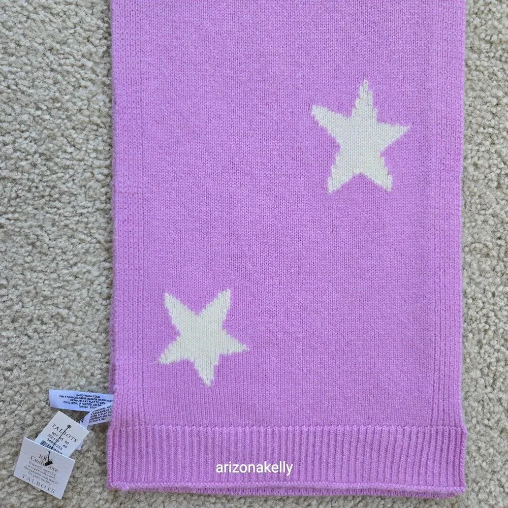NWT Talbots Cashmere Lavender Scarf with White Stars